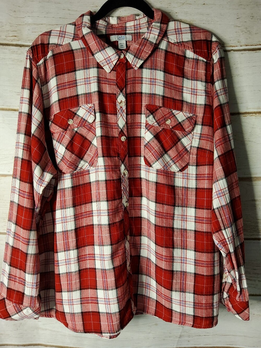 croft & barrow Red, Black and White Plaid Shirt